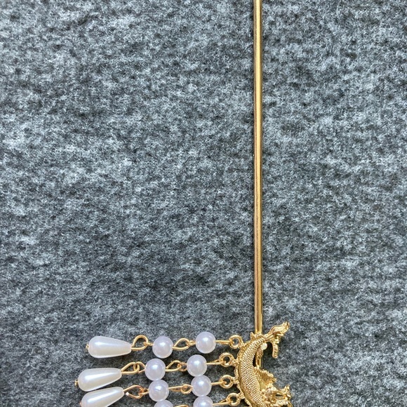 Vintage style Chinese Hairpin Metal Glaze Phoenix Tail with earrings - Picture 4 of 5